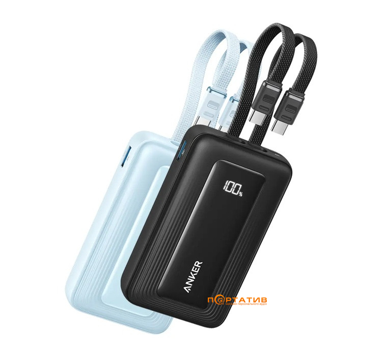 Зовнішній акумулятор Anker 20000 mAh 45W Built-In Dual USB-C Cables Black (A1681H12)