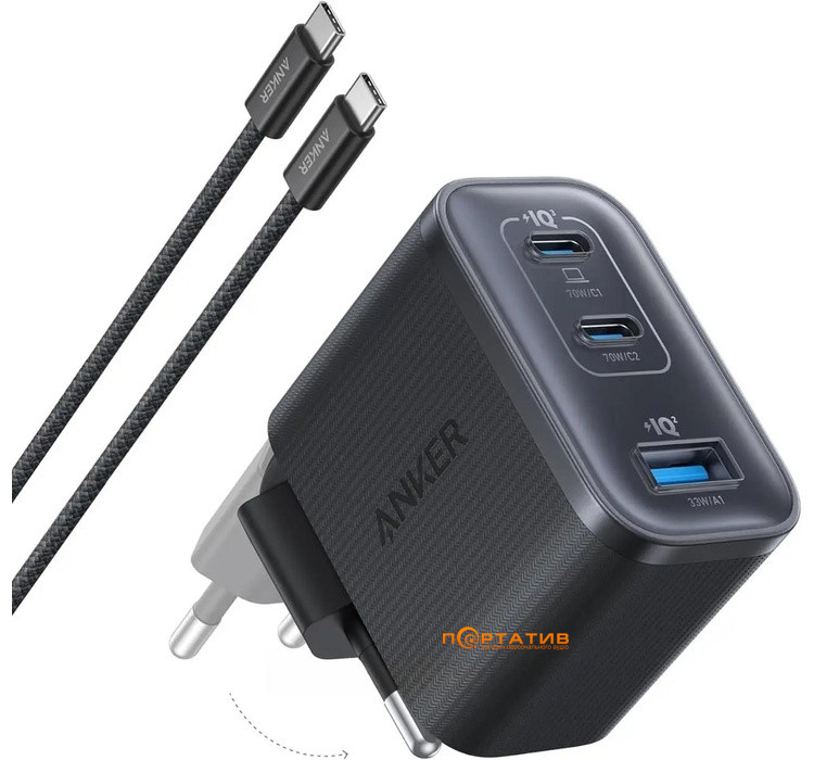 Зарядное устройство Anker Nano Charger 70W GaN 3 Port Black (A121AL11)