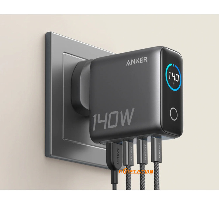Мережевий зарядний пристрій Anker Laptop Charger 140W, 4-Port, PD 3.1 with USB-C Cable Black (B2697GZ1)