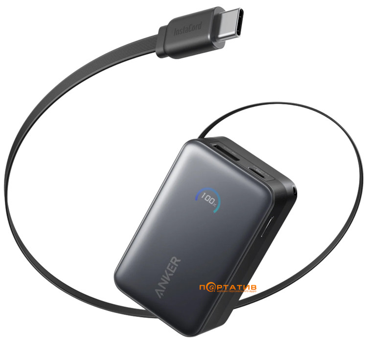 Зовнішній акумулятор Anker Nano 10000 mAh 45W Built-In USB-C Cable Black (A1638H11)