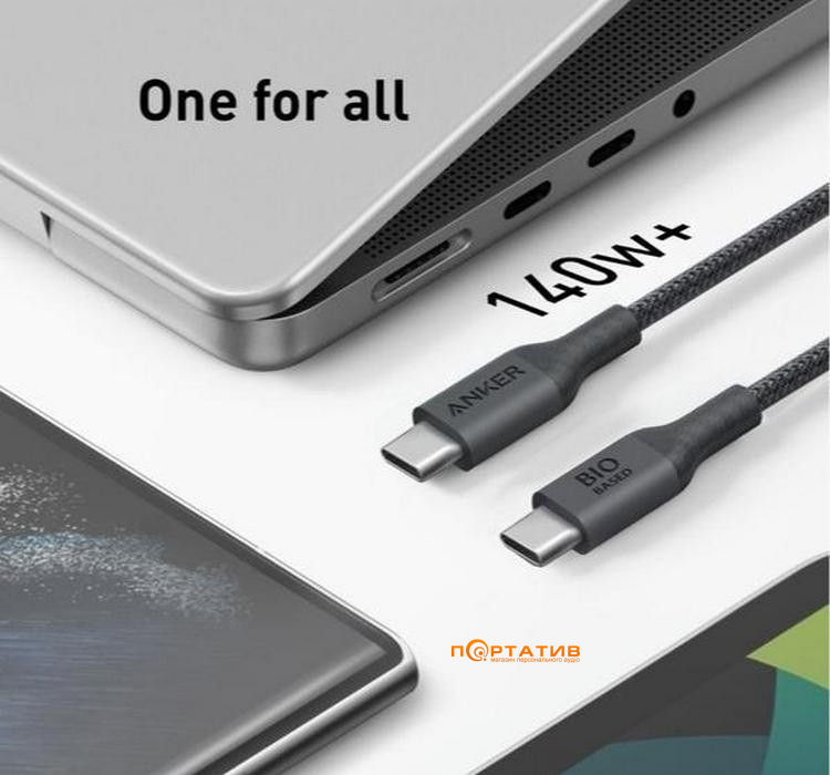 Кабель Anker 544 USB-C to USB-C - 1.8m 140W Bio-Nylon Black (A80F6H11)