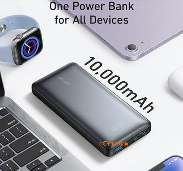 Внешний аккумулятор Anker 533 PowerCore 10000 mAh 25W PD Black (A1249G11)