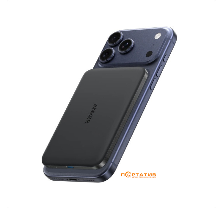 Зовнішній акумулятор Anker MagGo Slim 5000 mAh Qi2 15W + USB-C PD 20W Black (A1665H11)