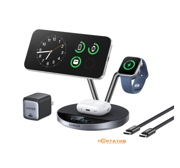 Беcпроводное ЗУ Anker Prime Wireless Charging Station (3-in-1, Qi2, AirCool) (B25X7G11)