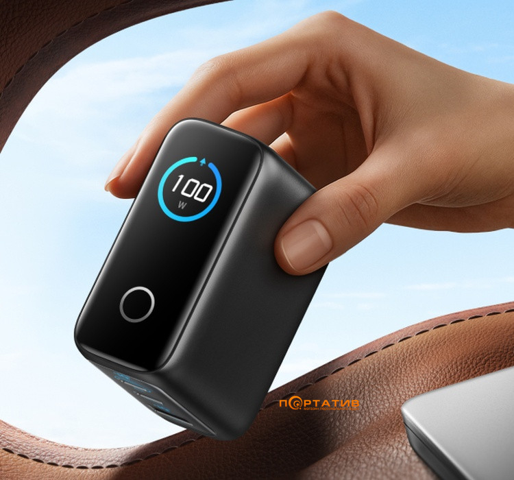 СЗУ Anker Gan Charger 100W PD, 3-Ports, Display, with USB-C Cable Dark Gray (B2697GZ1)