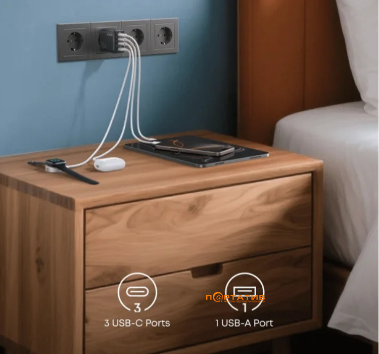 Зарядное устройство Anker Nano Charger 70W 4-Ports Black (A121CG11)