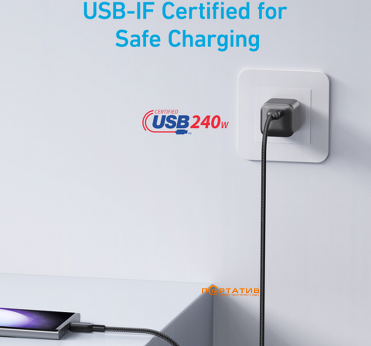 Кабель Anker 310 USB-C to USB-C - 0.9m 240W Nylon Black (A81D5H11)