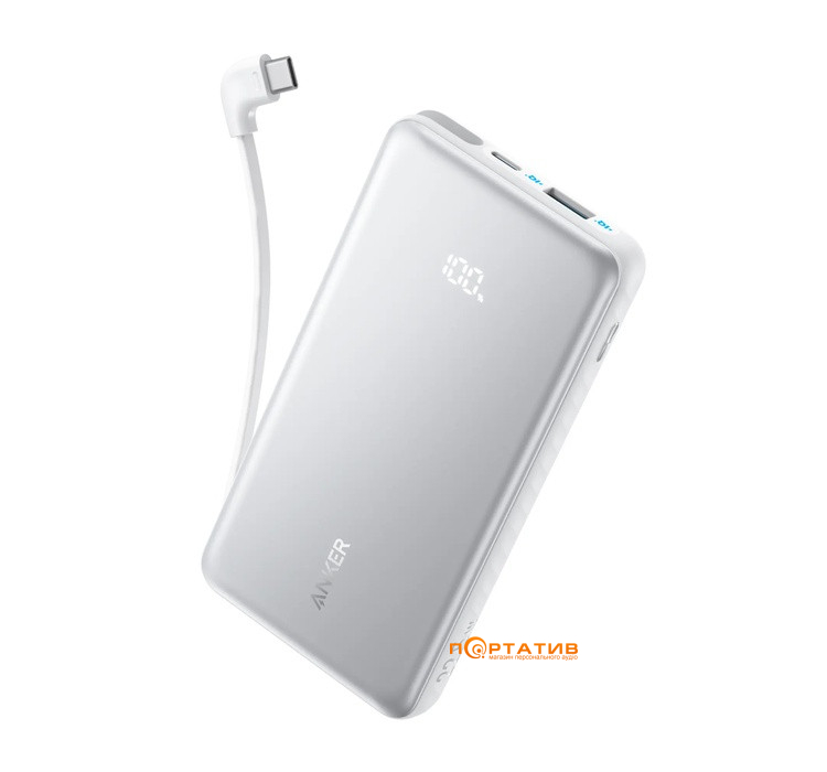 Зовнішній акумулятор Anker 10000 mAh 22,5W PD Built-In USB-C Cable White (A110DH21)