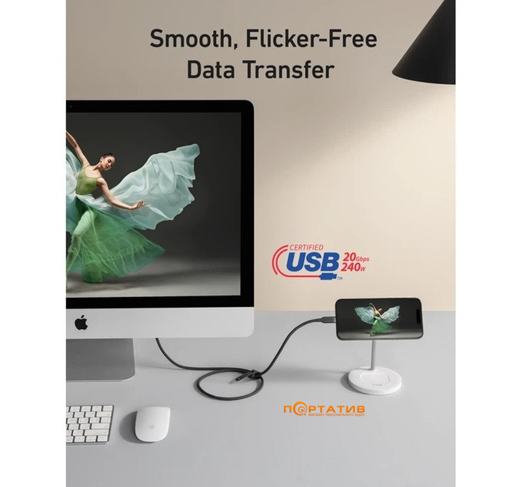 Кабель Anker USB4 USB-C to USB-C - 0.9m 240W 20 Gbps 4K Bio-Nylon Black (A80N1H11)