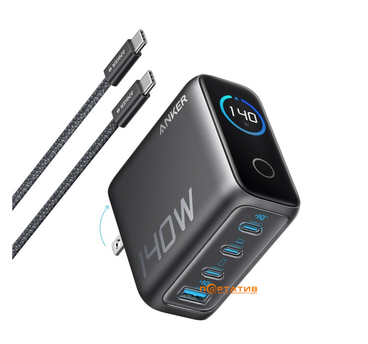 Мережевий зарядний пристрій Anker Laptop Charger 140W, 4-Port, PD 3.1 with USB-C Cable Black (B2697GZ1)