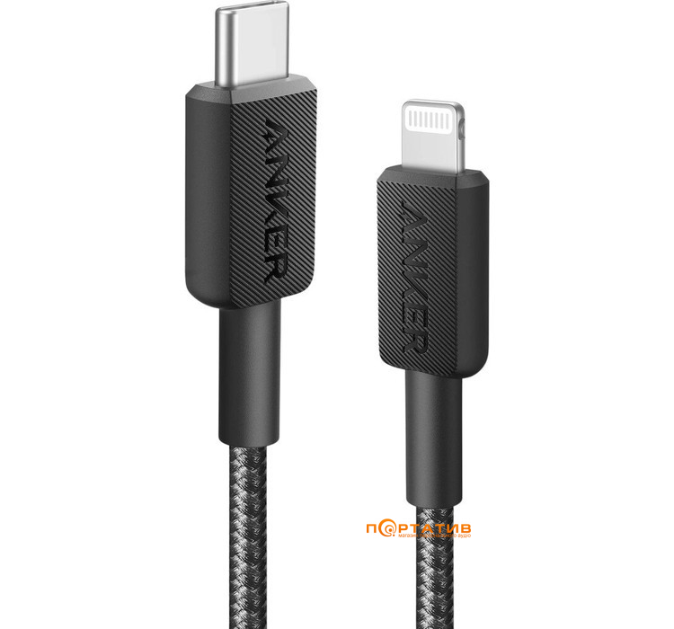 Кабель Anker 322 USB-C to Lightning - 1.8m Nylon Black (A81B6G11)