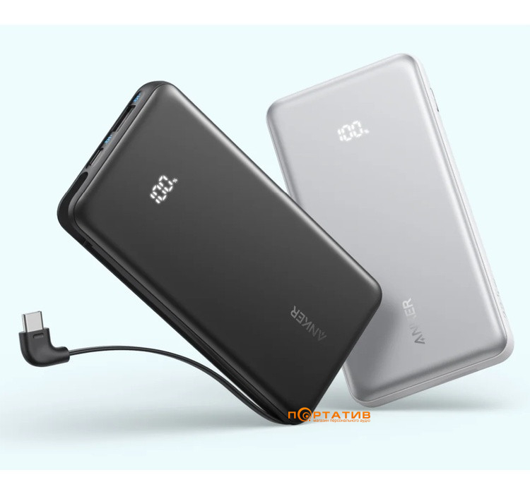 Внешний аккумулятор Anker 10000 mAh 22,5W PD Built-In USB-C Cable Black (A110DH11)