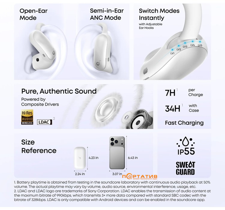 Наушники Anker SoundCore Aerofit 2 Pro White (A3875G21)