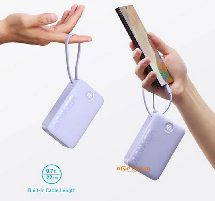 Зовнішній акумулятор Anker 335 20000 mAh 22.5W Built-In USB-C Cable PD Black (A1647G11)