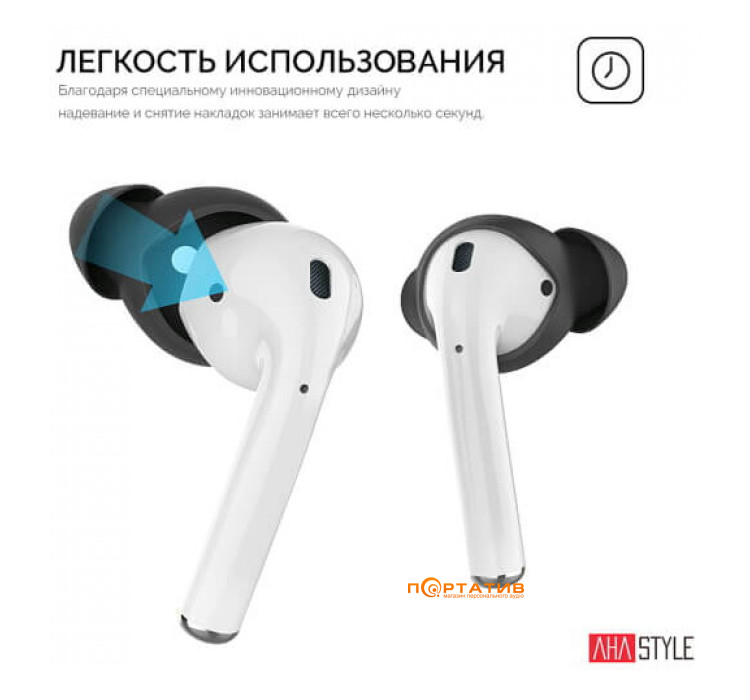 Вакуумные силиконовые насадки AHASTYLE Vacuum Silicone Covers for Apple AirPods & EarPods - 3 Small Pairs Black (AHA-01660-BLK)