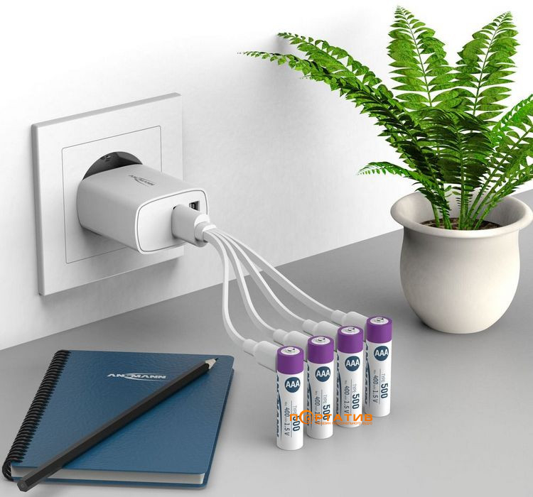 Аккумулятор Ansmann AAA 500mAh Li-Ion 1,5V Type-C 4шт (1311-0028)