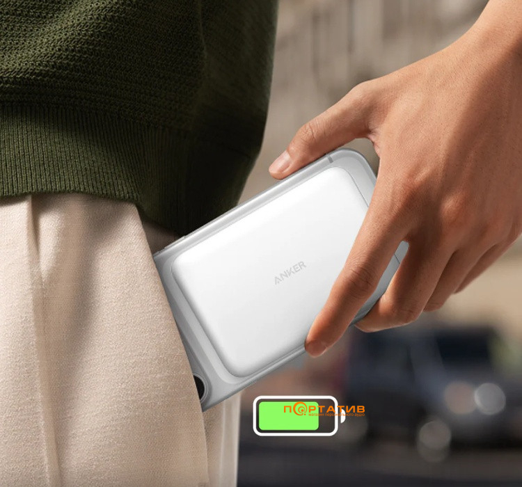 Зовнішній акумулятор Anker MagGo Slim 5000 mAh Qi2 15W + USB-C PD 20W White (A1665H21)