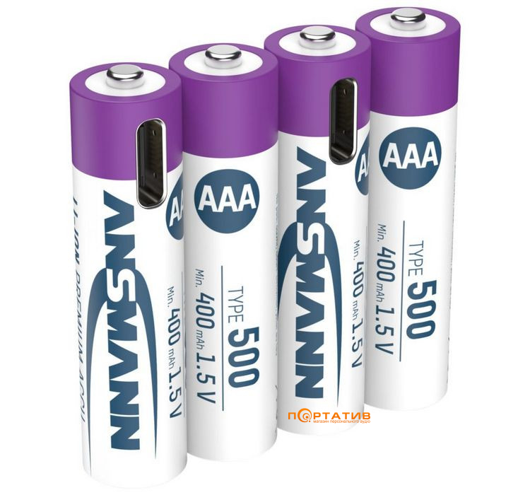 Аккумулятор Ansmann AAA 500mAh Li-Ion 1,5V Type-C 4шт (1311-0028)