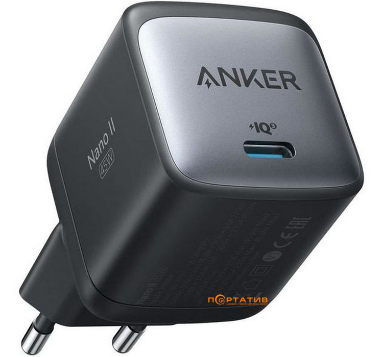 Мережевий зарядний пристрій Anker PowerPort 713 Nano II 45W USB-C GaN Black (A2664G11)