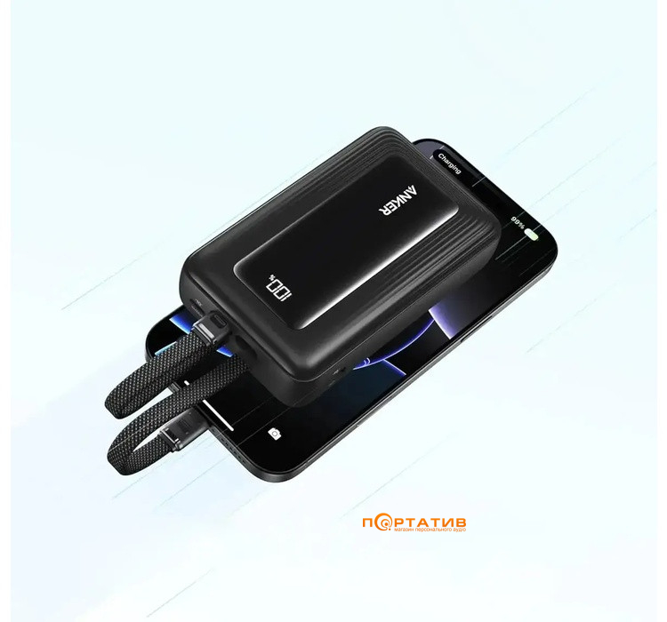 Зовнішній акумулятор Anker 20000 mAh 45W Built-In Dual USB-C Cables Black (A1681H12)