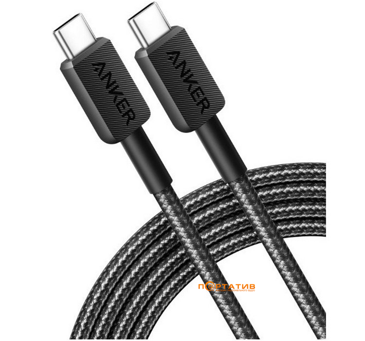 Кабель Anker 322 USB-C to USB-C - 1.8m Nylon Black (A81F6G11)