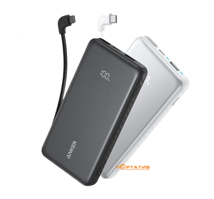 Зовнішній акумулятор Anker 10000 mAh 22,5W PD Built-In USB-C Cable White (A110DH21)