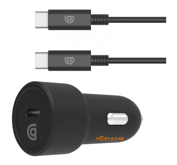 Griffin Single Port 15W USB-C Car Charger + USB-C Cable (GP-088-BLK)