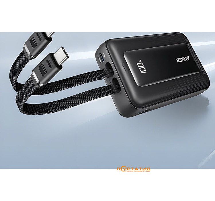Зовнішній акумулятор Anker 20000 mAh 45W Built-In Dual USB-C Cables Black (A1681H12)