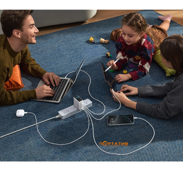 Мережевий зарядний пристрій Anker Laptop Charger 140W, 4-Port, PD 3.1 with USB-C Cable Silver (B2697G41)