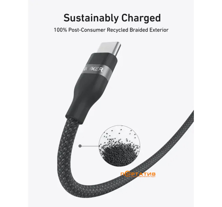 Кабель Anker USB-C to USB-C Cable 0.9m 240W 1Upcycled-Braided Black (A82E2H11