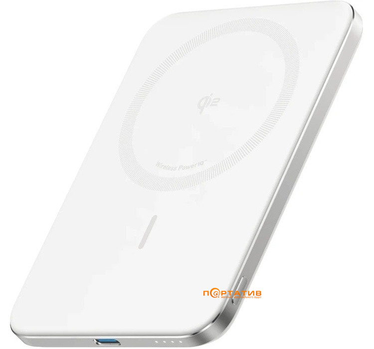 Зовнішній акумулятор Anker MagGo Slim 5000 mAh Qi2 15W + USB-C PD 20W White (A1665H21)
