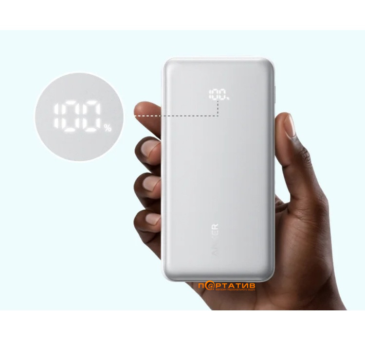 Зовнішній акумулятор Anker 10000 mAh 22,5W PD Built-In USB-C Cable White (A110DH21)