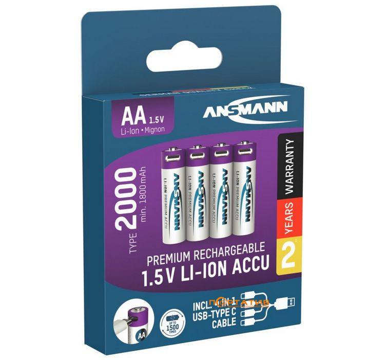 Акумулятор Ansmann AA 2000mAh Li-Ion 1,5V Type-C 4шт (1312-0036)