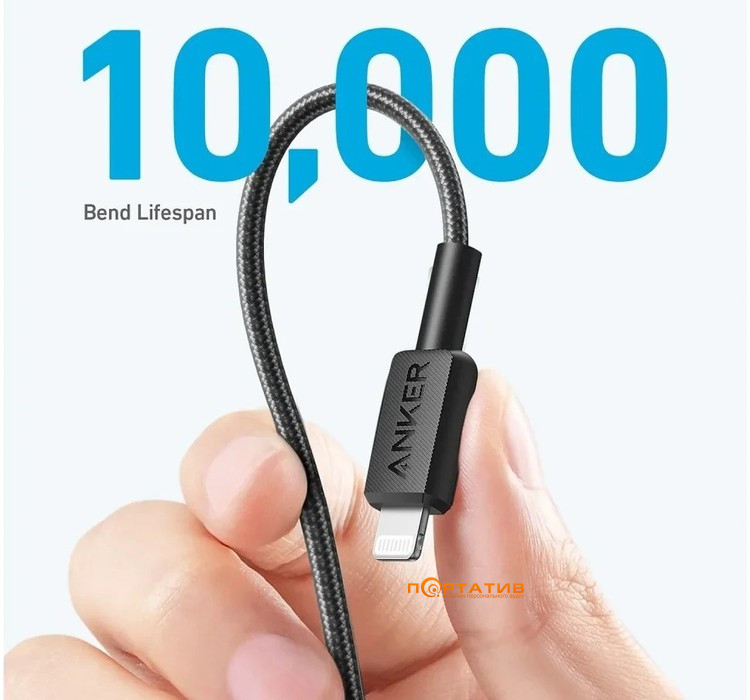 Кабель Anker 322 USB-C to Lightning - 1.8m Nylon Black (A81B6G11)