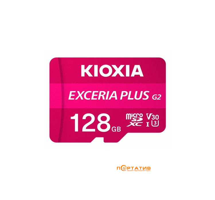 Карта памяти Kioxia microSDXC 128GB Exceria Plus G2 Class 10 U3 V30 + Adapter (LMPL2M128GG2)