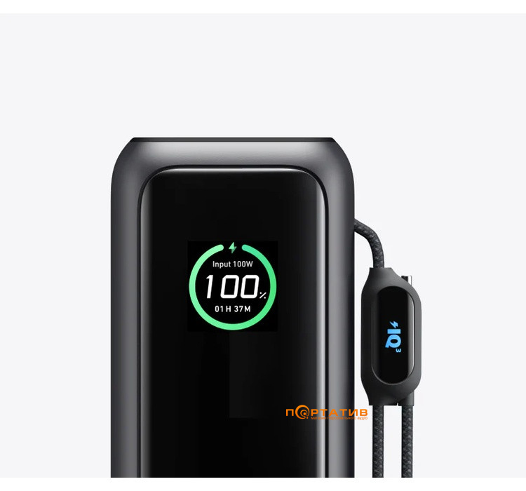 Внешний аккумулятор Anker 25000 mAh 165W PD Built-In Double USB-C Cables Black (A1695H11)