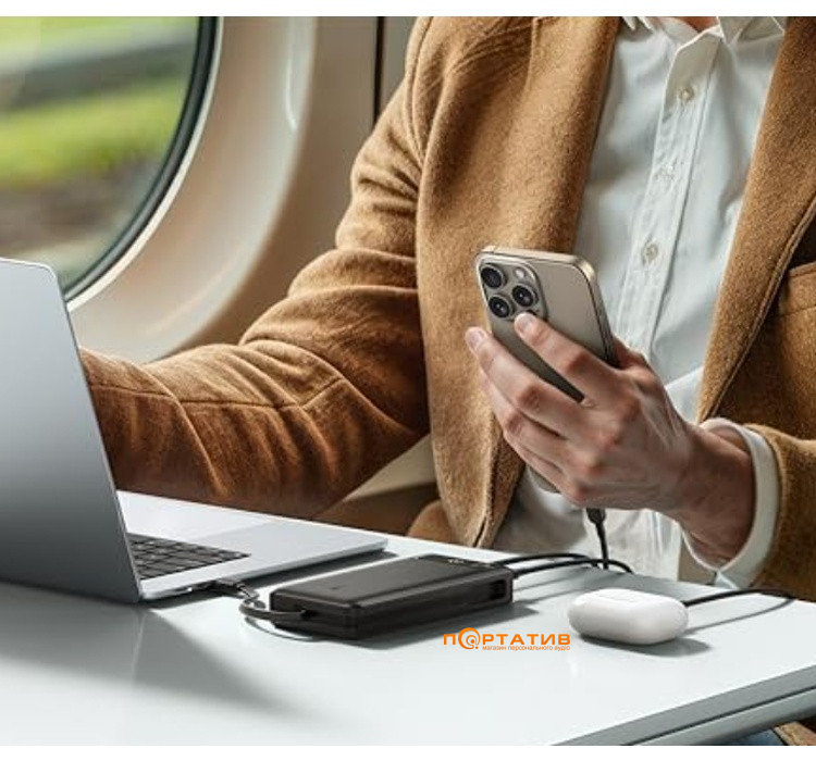 Зовнішній акумулятор Anker 20000 mAh 87W PD Built-In USB-C Cable Black (A1383H11)