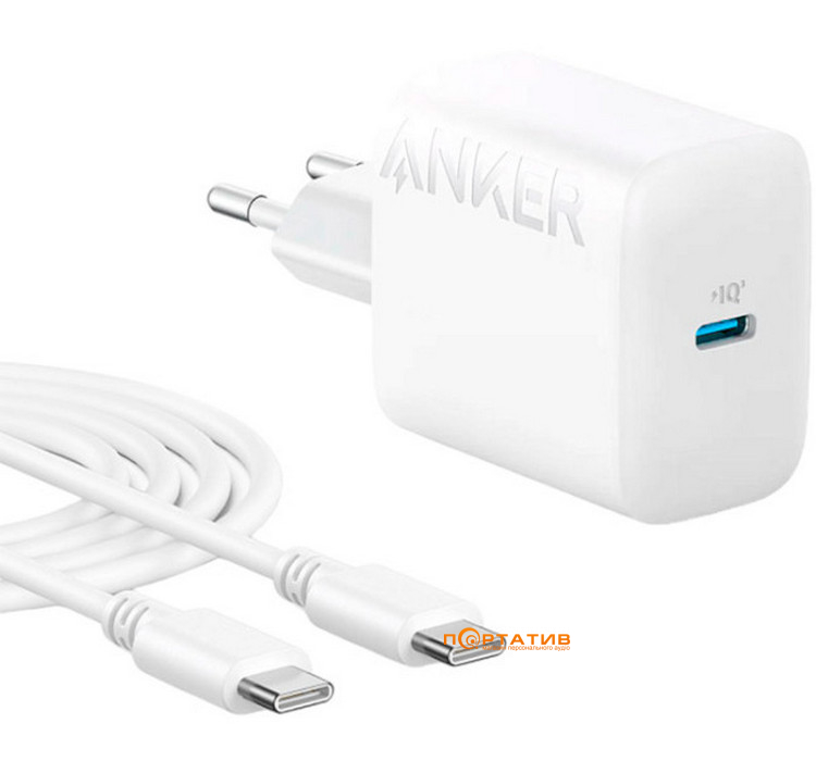 Зарядний пристрій Anker PowerPort - 20W USB-C + USB-C cable White (B2347G21)