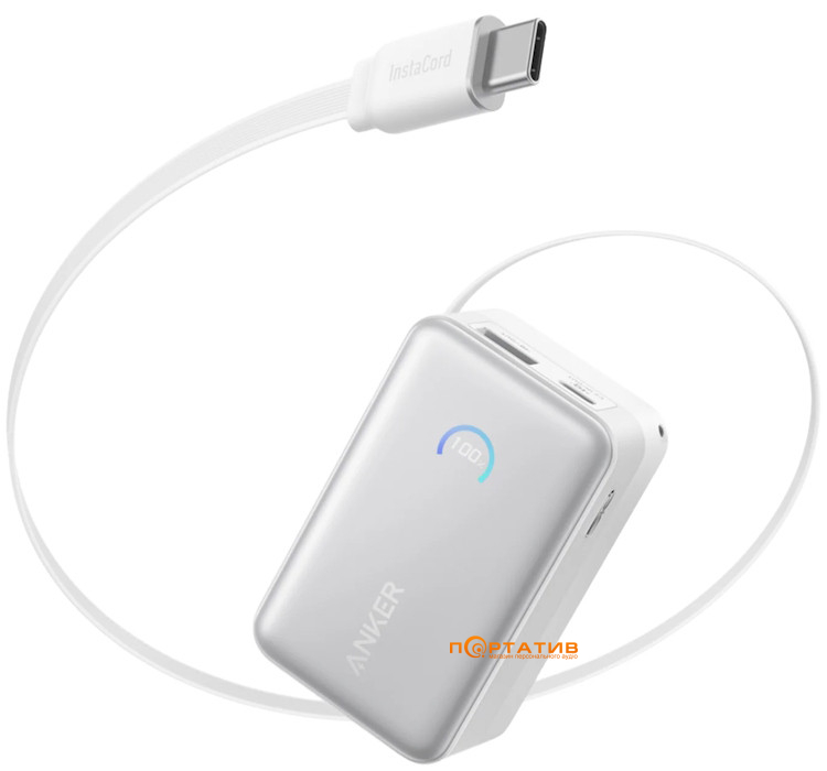 Зовнішній акумулятор Anker Nano 10000 mAh 45W Built-In USB-C Cable White (A1638H21)