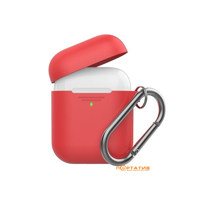 AHASTYLE Silicone Duo Case with Carabiner for Apple AirPods Red (AHA-02060-RED)