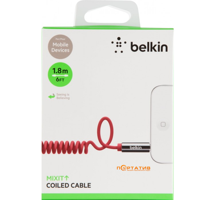 Belkin MIXITCoiled 1.8м (jack 3.5мм-M/-M) red (AV10126cw06-RED)