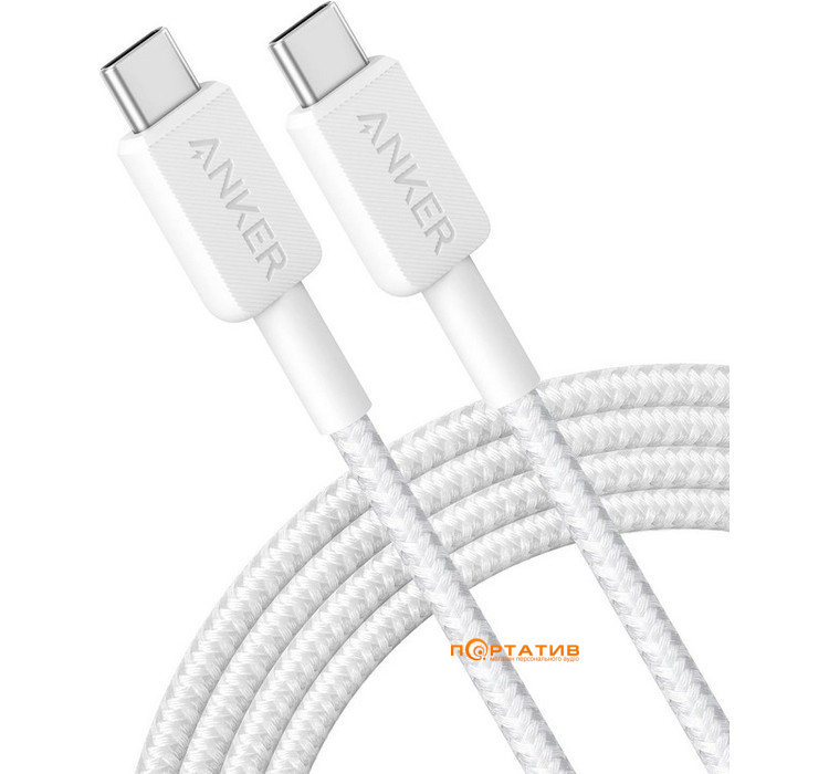 Кабель Anker 322 USB-C to USB-C - 0.9m Nylon White (A81F5H21/A81F5G21)