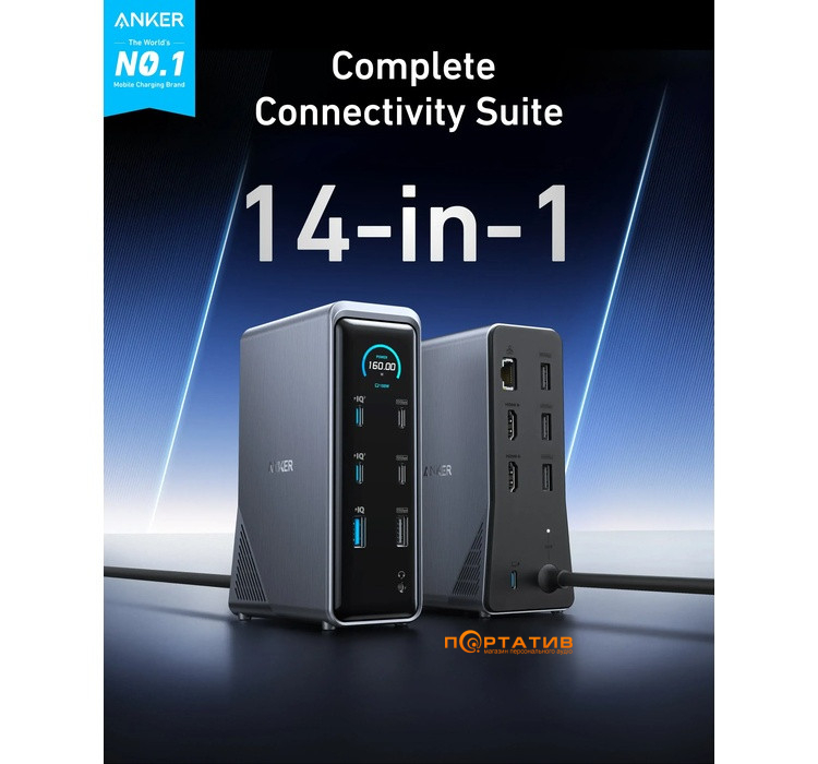 Док-станція Anker Prime Charging Docking Station 14-in-1, Dual Display, 160W Black (A83B63A1)