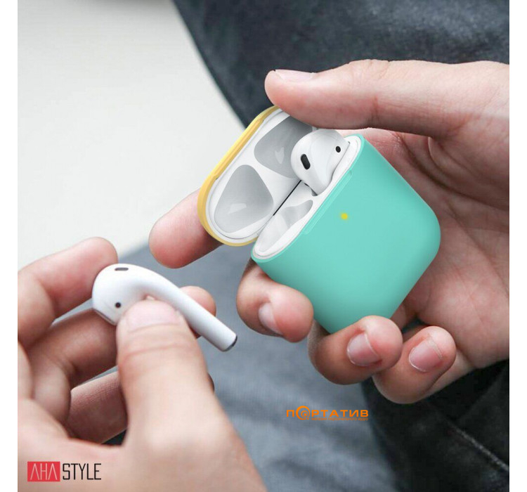 AHASTYLE Two Color Silicone Case for Apple AirPods Mint Green/Yellow (AHA-01380-MMY)