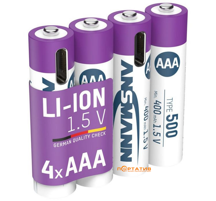 Аккумулятор Ansmann AAA 500mAh Li-Ion 1,5V Type-C 4шт (1311-0028)