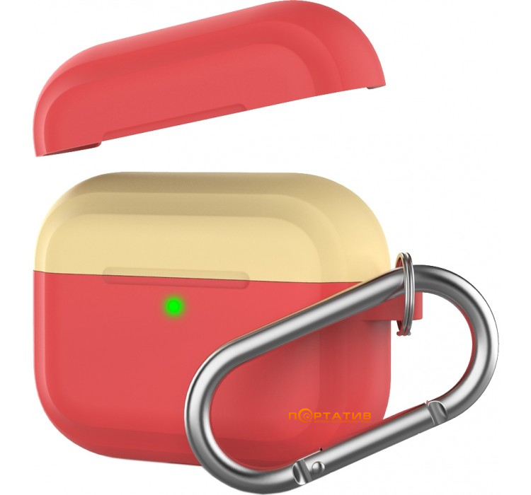 AHASTYLE Two Color Silicone Case with Carabiner for Apple AirPods Pro Red/Yellow (AHA-0P400-RRY)