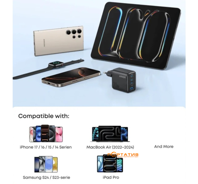 Зарядное устройство Anker Nano Charger 70W 4-Ports Black (A121CG11)