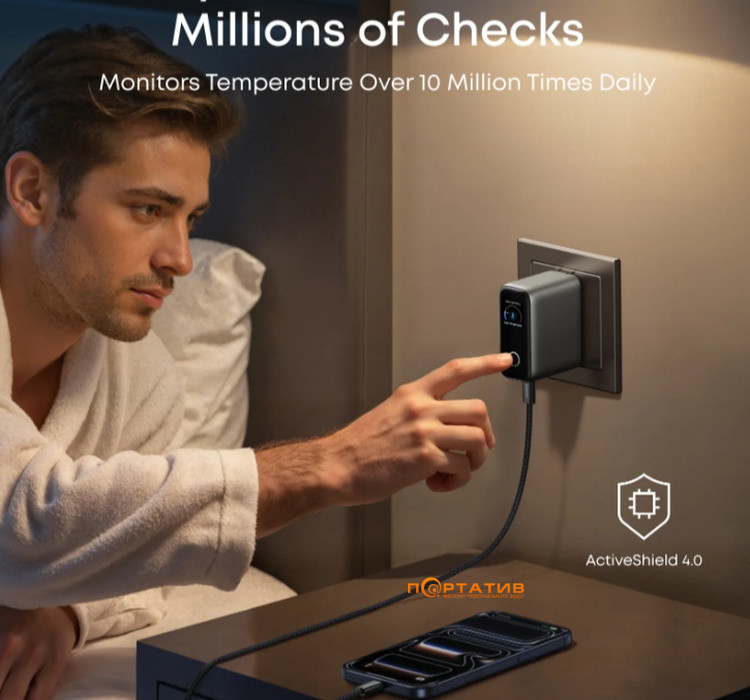 СЗУ Anker Gan Charger 100W PD, 3-Ports, Display, with USB-C Cable Dark Gray (B2697GZ1)