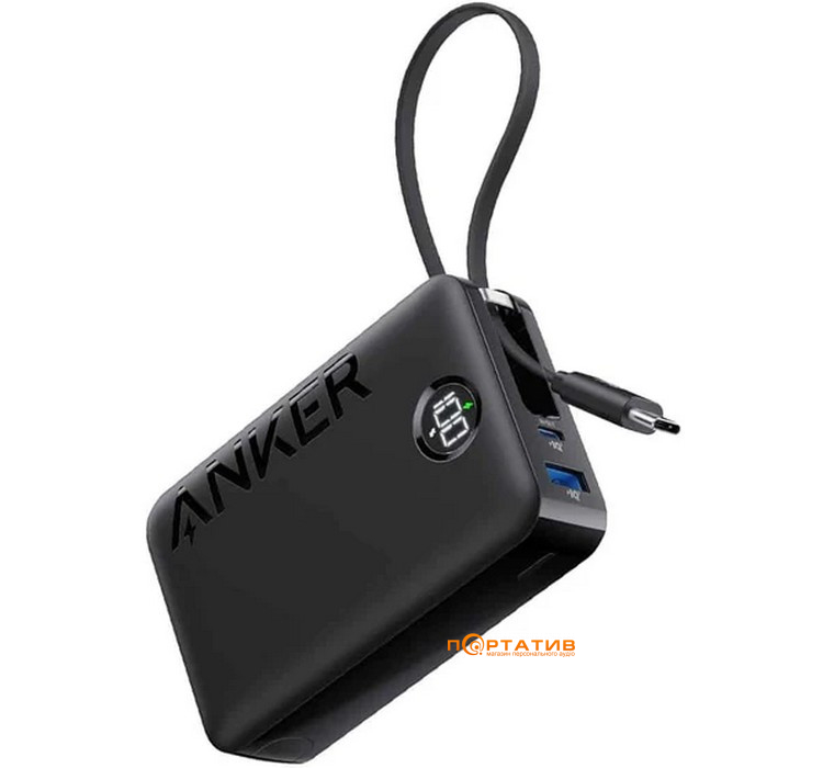 Зовнішній акумулятор Anker 335 20000 mAh 22.5W Built-In USB-C Cable PD Black (A1647G11)