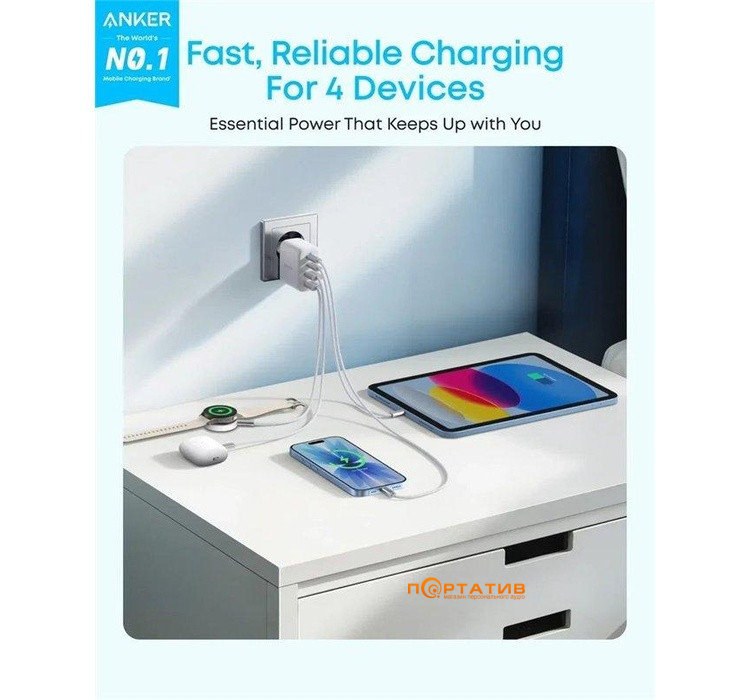 Зарядное утройство Anker Zolo Charger 50W, 2xUSB-C, 2xUSB-A White (A121EG21)